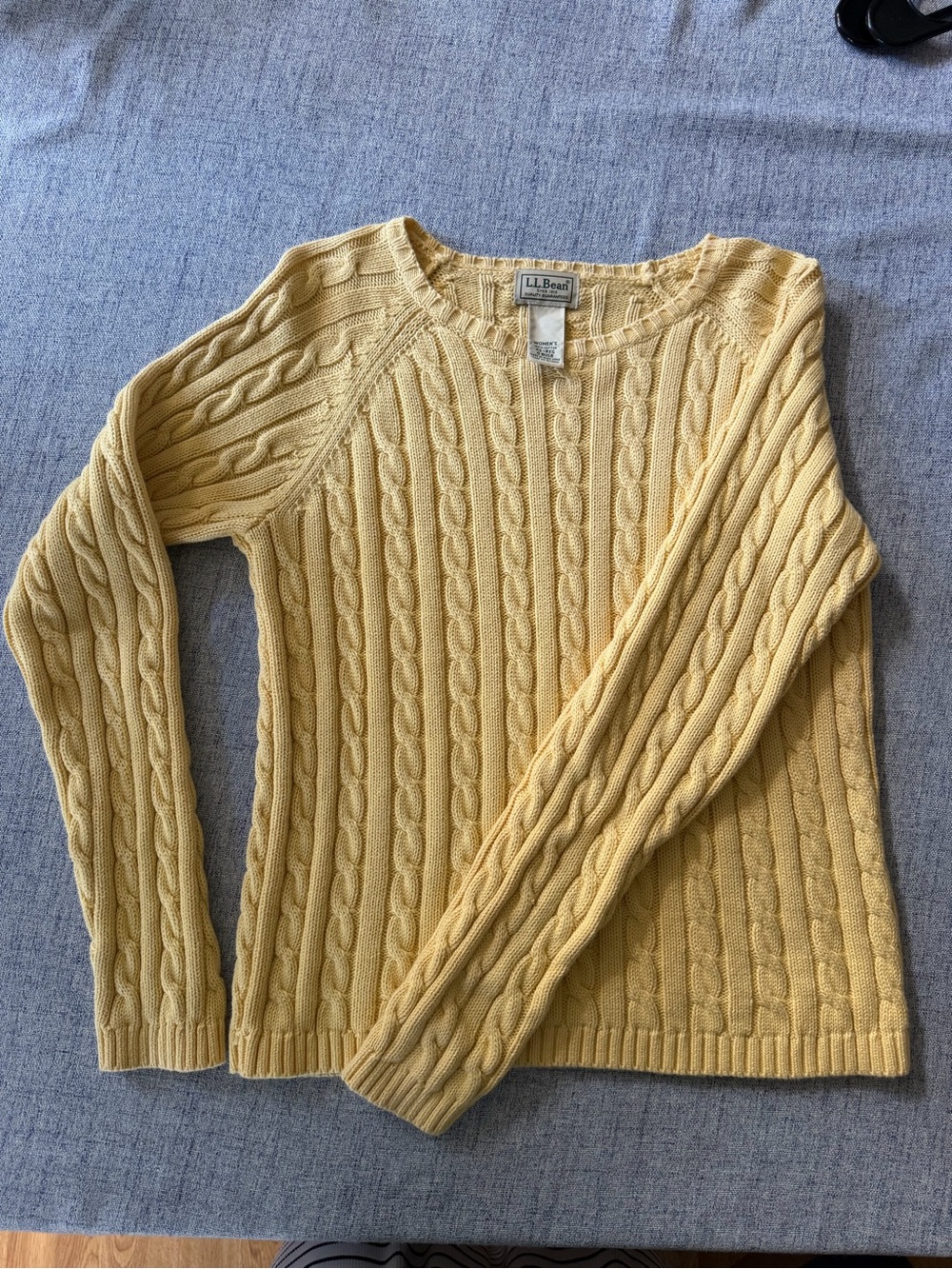L.L. Bean Women's Cable Crew Sweater - Pale Yellow